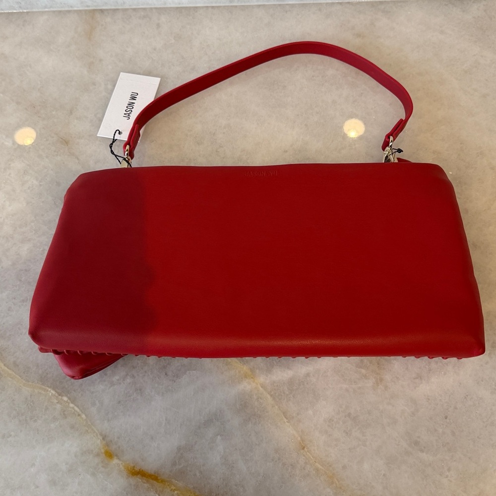 Jason Wu Red Pleated Twist-Front Shoulder Bag - Picture 6 of 8